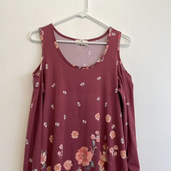 DEREK HEART Mauve Pink Floral Border Print Cold Shoulder Long Sleeve Shift Dress - Picture 4 of 15